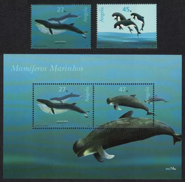 Angola Whales Dolphins Marine Mammals 2v+MS 2003 MNH SG#1683-MS1685 CV£14.-