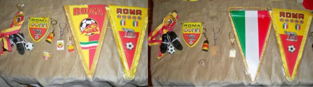 Lotto Roma 3 Gagliardetti 3 Portachiavi 1 Ventosa X Auto Spilla Pennant