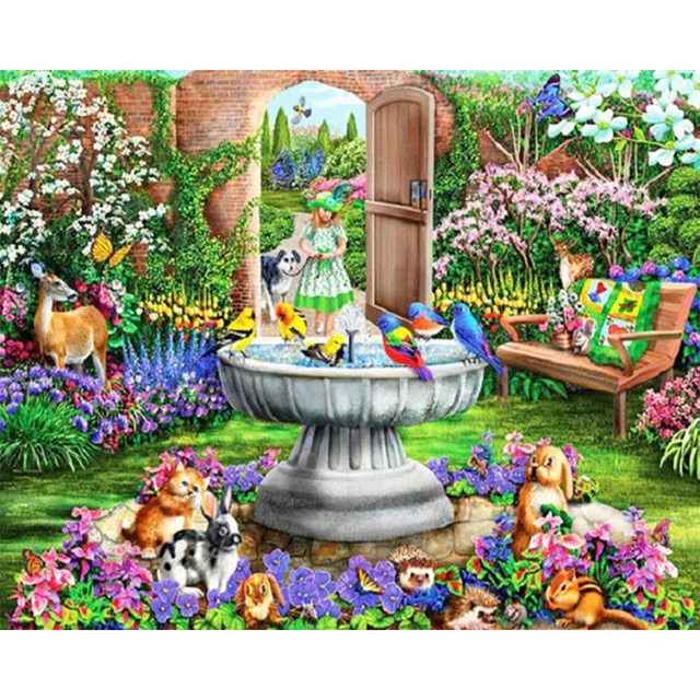 Garden Animals Oil Paint By Numbers Kit DIY Decoration Gift Wall Picture Crafts
