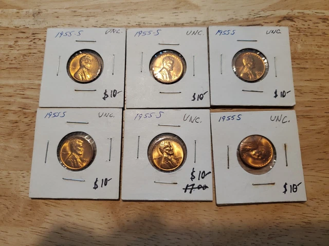 6 1955 S Lincoln Wheat Penny Choice BU Mint Luster Red Toned Uncirculated - 25Z