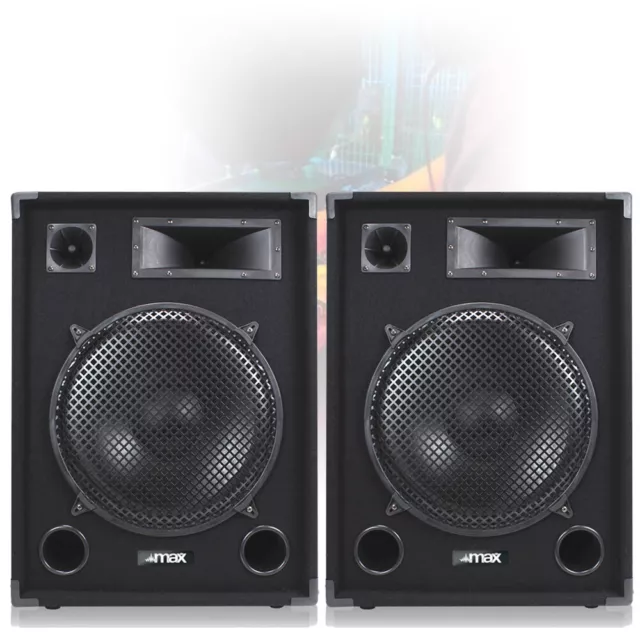 Pair MAX 15" DJ PA DISCO PARTY BAND Mega LOUD BASS 2000w Peak Speakers UK Stock