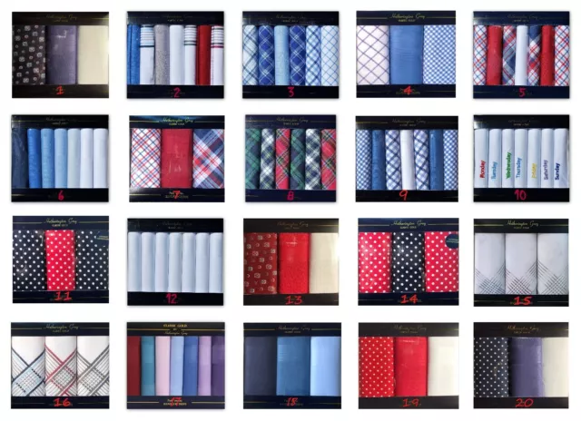 Mens handkerchiefs 100% Cotton Hankies Hankys 26 Designs Boxed Gift Pack Lot