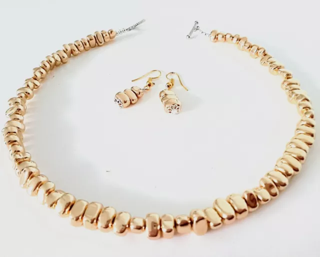 Gold Hematite Irregular Shape Chips Choker/ Short Necklace & Earrings Set