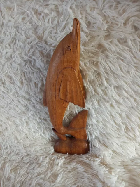 Vintage Hand Carved Wooden Dolphin Figurine Dark  Wood 14” Inches Tall