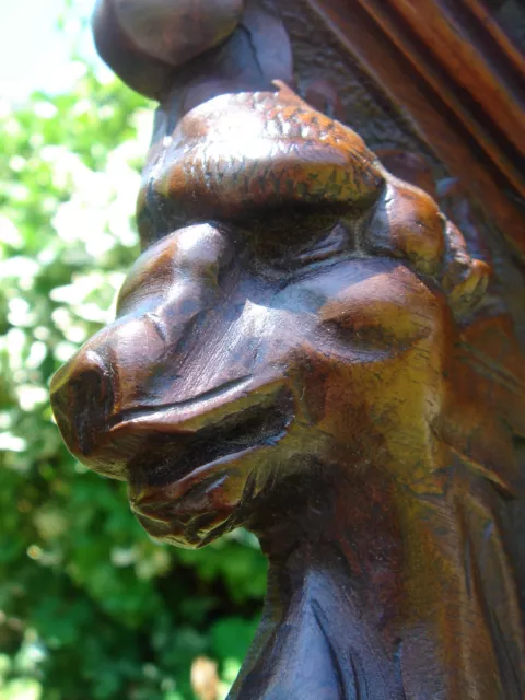 19C Gothic Carved Walnut Winged Dragon/Griffin/Gargoyle/Mermaid/Castle Corbels