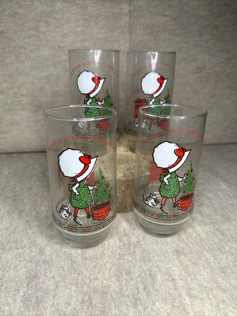COCA COLA HOLLY Hobbie Christmas Tree Drinking Glasses 6” Set Of 4