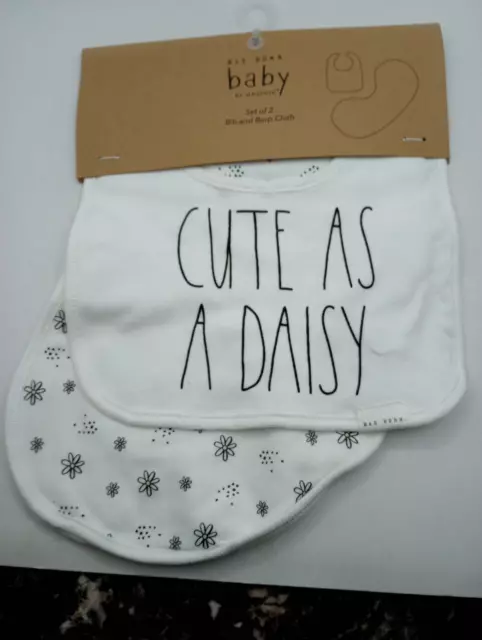 NEW Rae Dunn Baby Bib and Burp Cloth Snap Closure Bib “Cute as a Daisy”