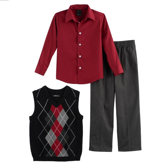 NEW Van Heusen Argyle Sweater Vest 3-Piece Set Shirt Vest Pants size 5