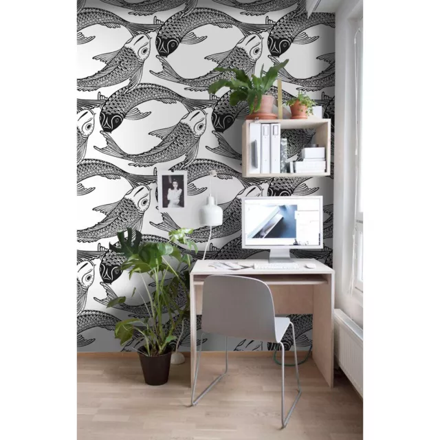 Fish Koi Removable wallpaper black and white wall mural design