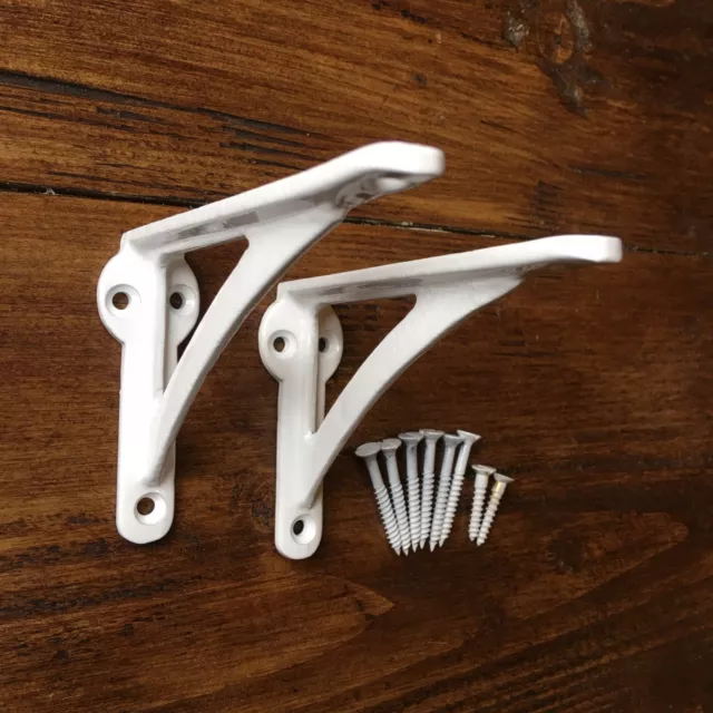 Pair White 4.5" ANTIQUE HEAVY CAST IRON VICTORIAN SHELF WALL BRACKETS - BR23wx2