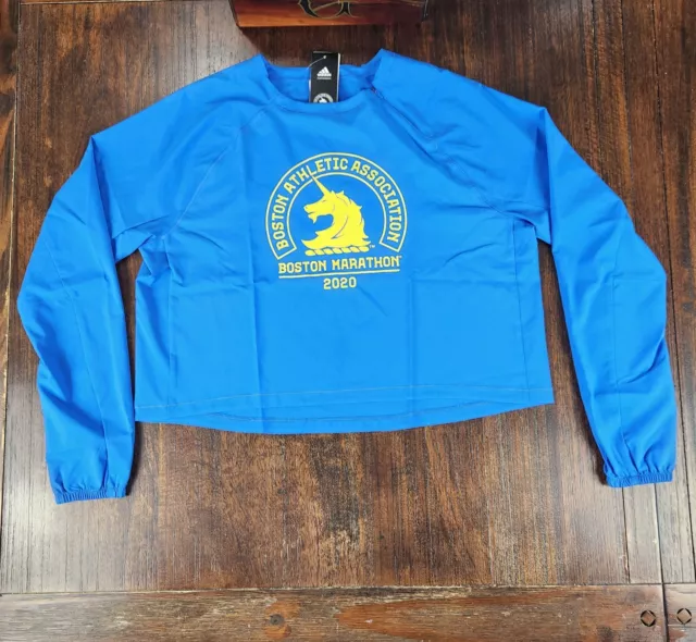 ADIDAS BOSTON 2020 Marathon Long Sleeve Blue Sweatshirt GK4344 Womens ...