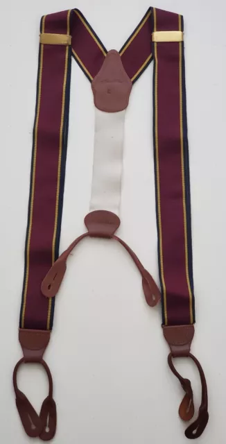 Vtg Brooks Brothers Oxblood & Yellow Navy Stripe Suspenders. Made In England