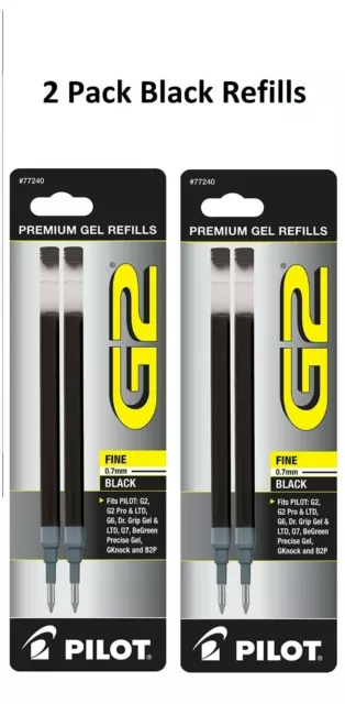 2 PACKS of 2 Pilot G2 Gel Ink Refills for Rolling Ball Pens, Fine Point, Black