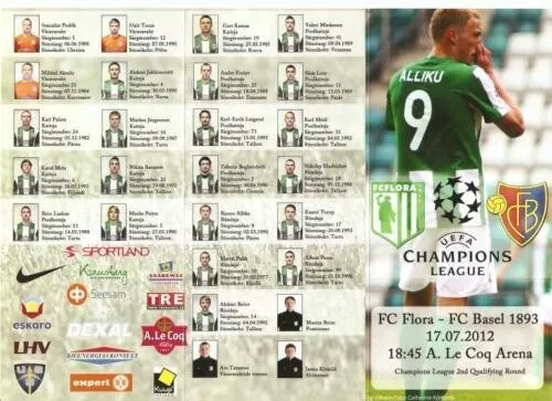 Programme Flora Tallinn Estonia - Basel Switzerland 2012-13 Champions League