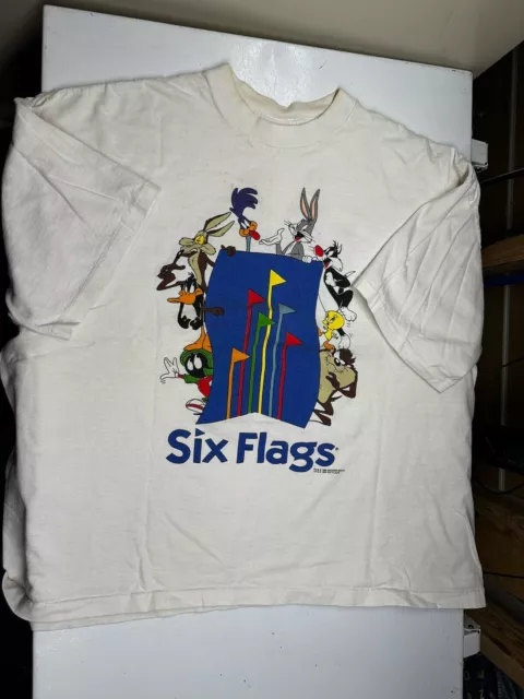 VTG 1995 Six Flags Looney Tunes shirt Front Back Warner Bros Sz XL Single Stitch