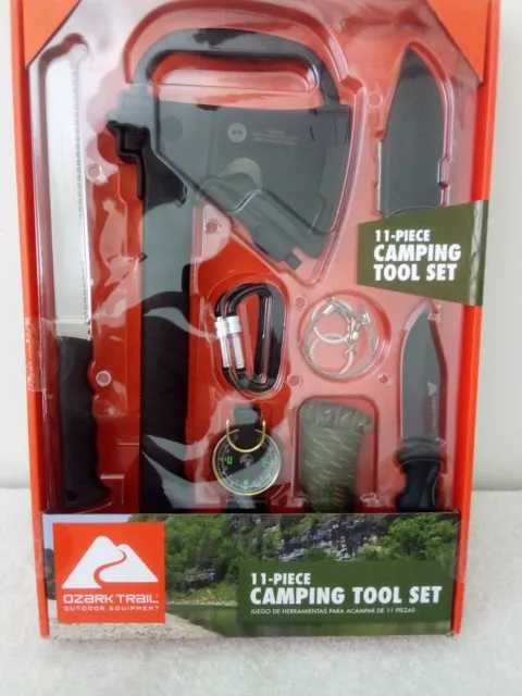 Ozark Trail 11-Pc Camping Tool Set Hatchet Saws, Knife Compass, 50' Paracord NEW