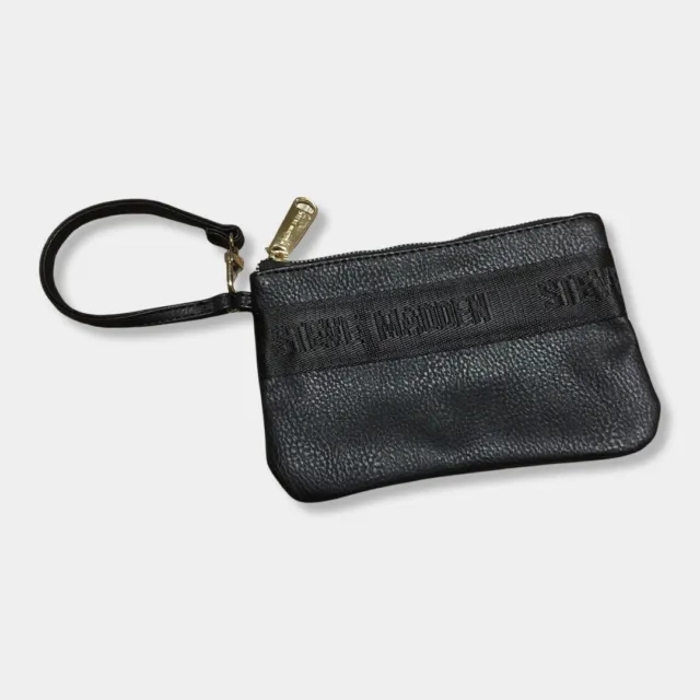 Steve Madden Black & Gold Faux Leather Logo Small Wristlet Clutch Hand Bag Purse