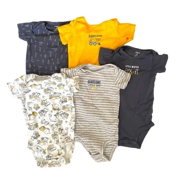 Carters Bodysuits Baby Boys 9 Months Construction Theme 5 pack