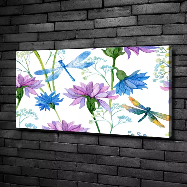 Pintura de La Pared Para Salón Decoración del Hogar 100x50 Flores y libélulas