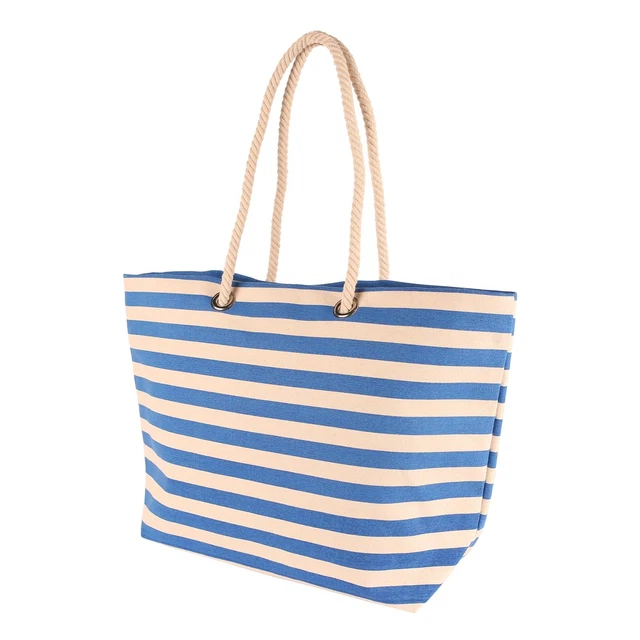Large Striped Canvas Tote Beach Shoulder Bag 55cm x 36cm Deep Ocean