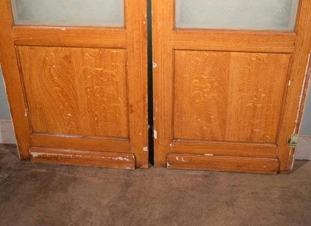 *Pair of Antique French Etched Glass Doors With Peacock Frosted Glass Salvage 12