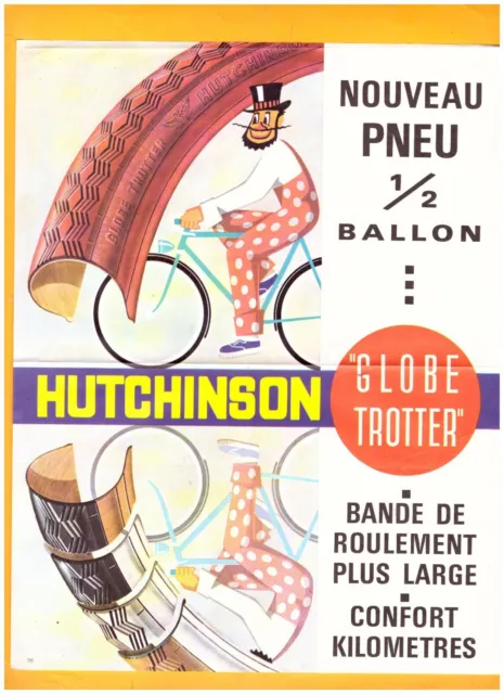 PARIS (VIII°) PNEUS VELO / GLOBE TROTTEUR "HUTCHINSON" Tract Affiche vintage