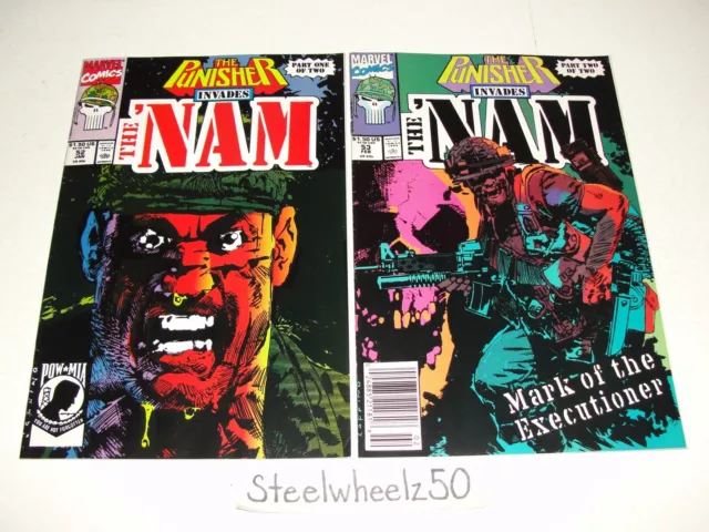 The Nam #52 & 53 Comic Lot Marvel 1991 Punisher Invades COMPLETE 1st Print Skull