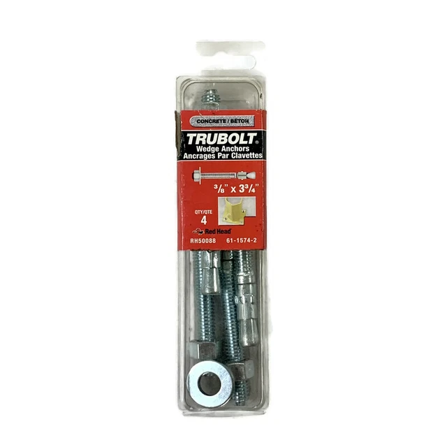 RED HEAD RH50088 Trubolt 3/8-inch x 3 3/4-inch Concrete Wedge Anchor 2-Piece