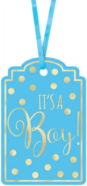 25 IT'S ITS A BOY swing gift cards tag foil stamp new baby blue reveal shower