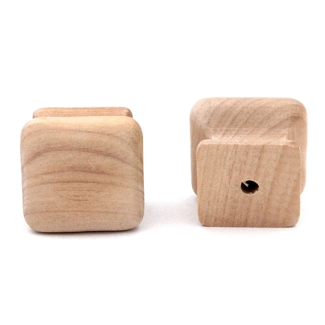 Pair of P681-UW Natural Wood 1 1/4" Square Cabinet Knob Pulls Hickory Woodcraft