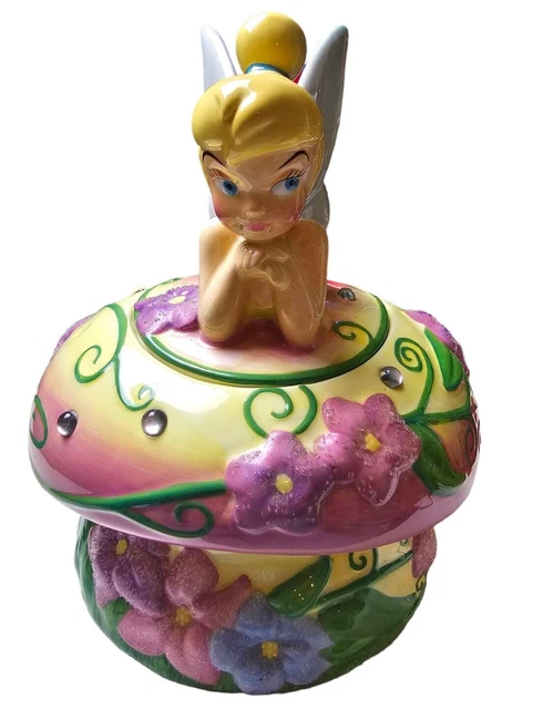 Disney Tinkerbell on Magic Mushroom Cookie Jar Retired Rare Vintage Collectible Disney Tinkerbell on Magic Mushroom Cookie Jar Retired Rare Vintage Collectible