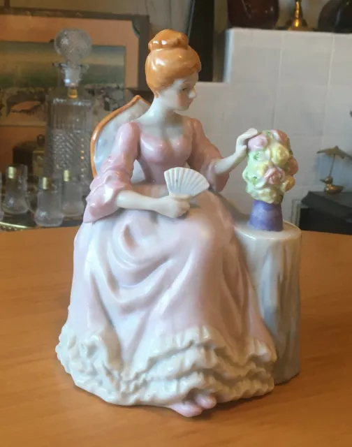 VINTAGE PORCELAIN LADY FIGURINE ORNAMENT-BASE MARKED "S" BELOW CROWN-H16.6cm