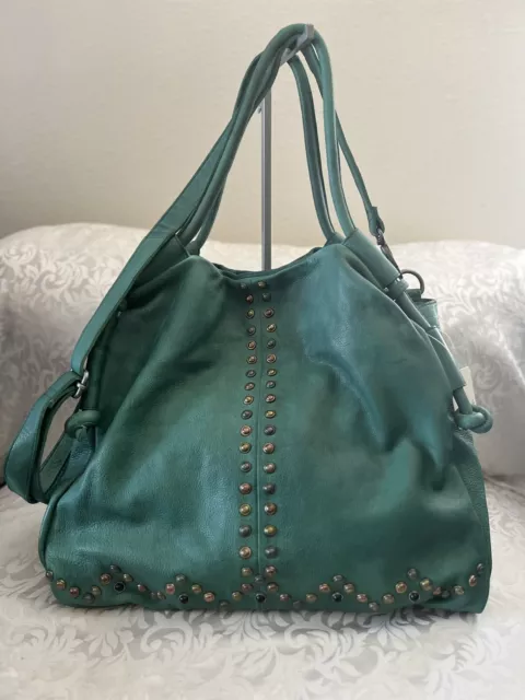 Free People We The Free Crossbody Bag Studded Bag Satchel Cow Leather Aqua