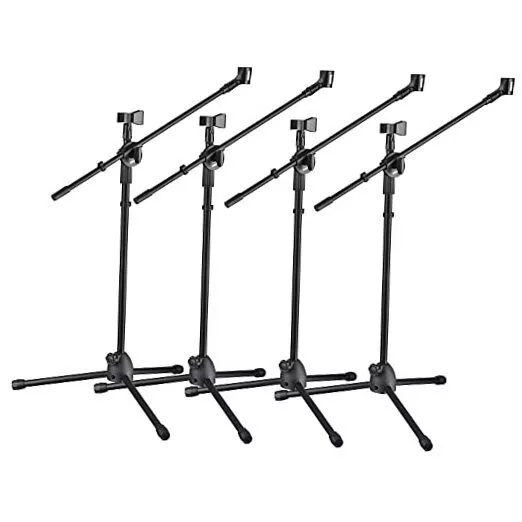 AW Upgraded 4x Adjustable Height Microphone Tripod Stand 4-pc Dual Mic Clips