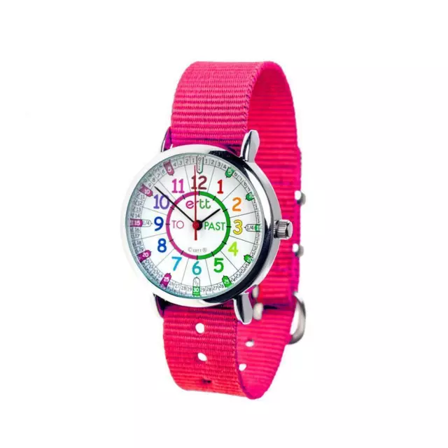 Easy Read Kids Watch (Pink Band with Rainbow face ) Learn to tell the time (Past