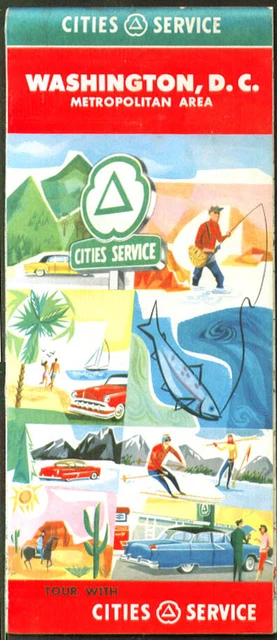 Cities Service Gasoline Road Map Washington DC 1957