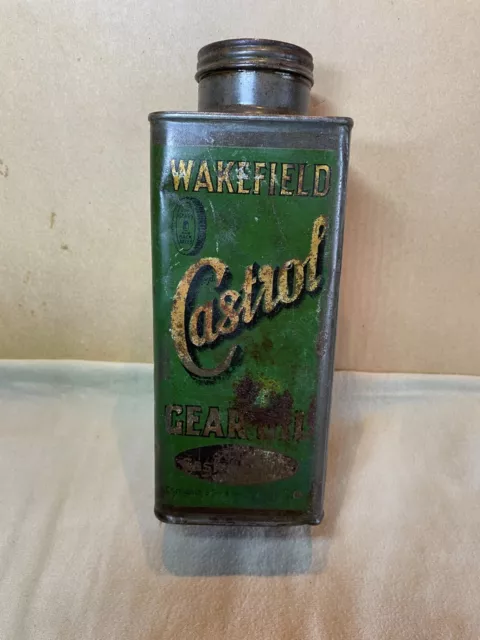Wakefield Castrol Motor Gear Oil Quart Caddy Garage Automotive Vintage Tin Can