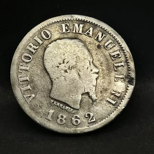 50 CENTESIMI ARGENT 1862 N VICTOR EMMANUEL II 630433 Ex. ITALIE / ITALIA SILVER