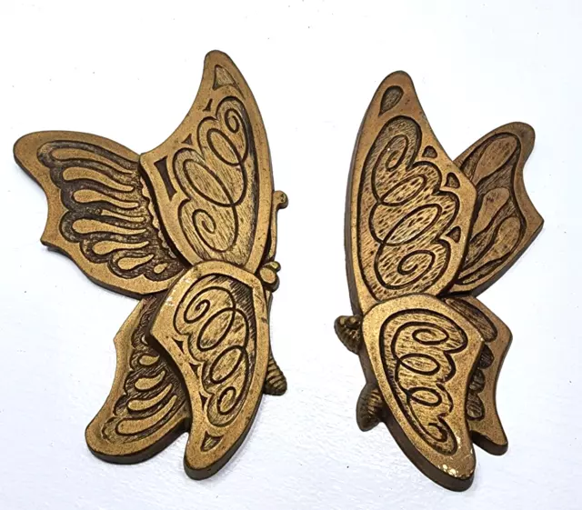 Pair of Universal Statuary Homco Gold Butterfly Hanging Wall Art 1973