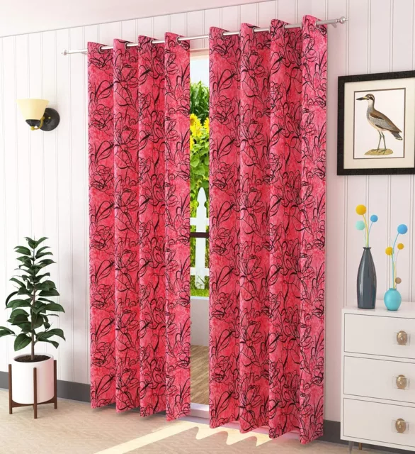 2 Piezas Estampado Poliéster Ojal Puerta Ventana Cortinas Juego 5 7 2.7m