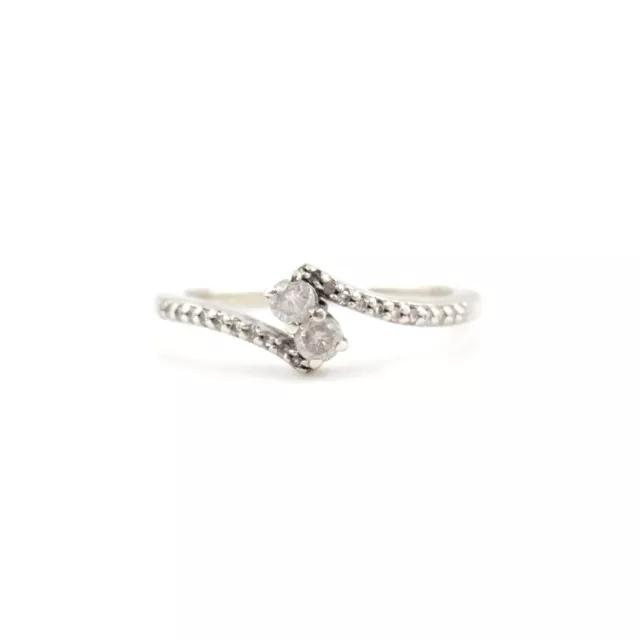 10K White Gold Twist Two Stone Engagement Ring With Diamonds (0.31 CTW) - Size 7