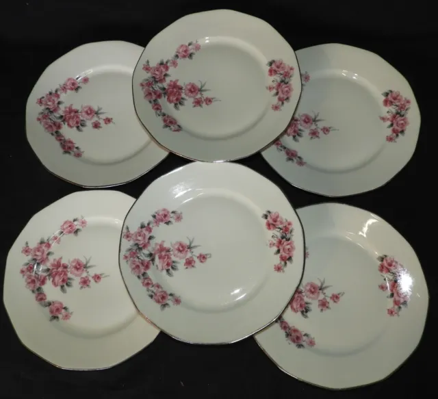 * Lot x6 assiettes plates Porcelaine "BH France" Limoges - Guirlande de roses (A