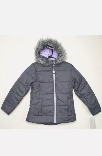 R 1881 Rothschild Girls Quilt Puffer Jacket faux fur trim hood Charcoal 5/6, 6X