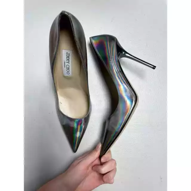 JIMMY CHOO Anouk Disco Mirror Holographic Leather Heel Pump Multicolor Size 40 2