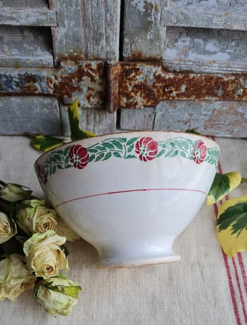 ANCIEN BOL DE Grand Mere Terre De Fer Decor De Fleurs EUR 35,00