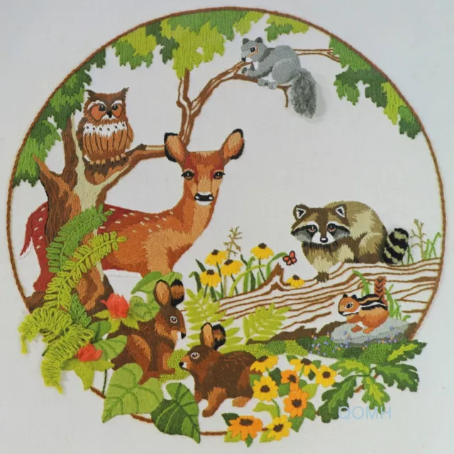 BABES IN The WOOD Vintage Crewel Embroidery Kit Woodland Scene Animals Cottage C