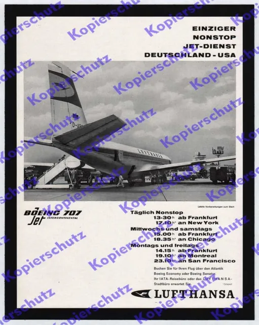 orig. Reklame Lufthansa Boeing 707 Jet-Dienst Flughafen Frankfurt Luftfahrt 1960