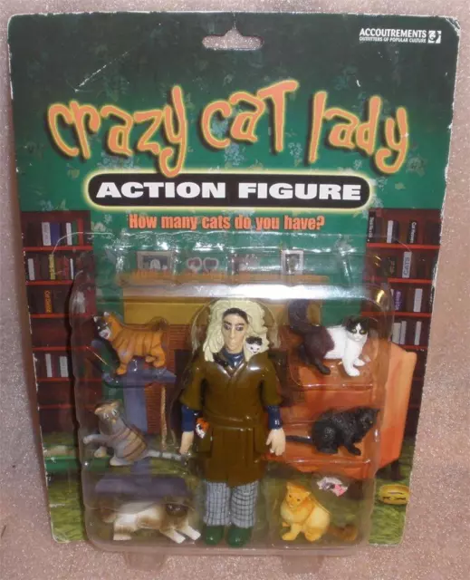 Crazy Cat Lady Actionfigur NEUWERTIG auf der Karte 6 Katzen