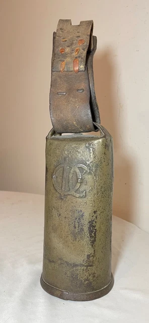 rare antique 19th century handmade hand wrought iron leather cow bell 1800's 2