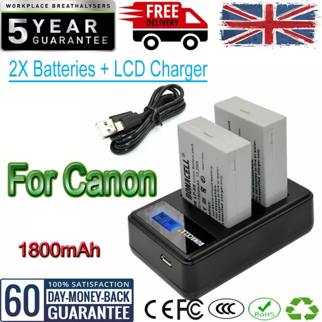 2Pack LP-E8 1800mAh Camera Battery+Charger for Canon EOS 550D 600D 700D Rebel